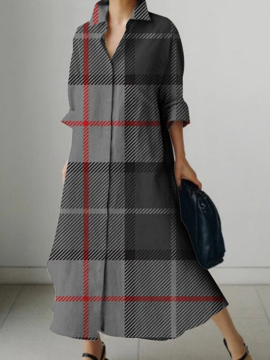 LVSANW New Long Sleeve Shirt Dress Ladies Plaid Print Design Dress Elegant Beautiful Evening Gown Deluxe Dress For PROM Spring/Summer