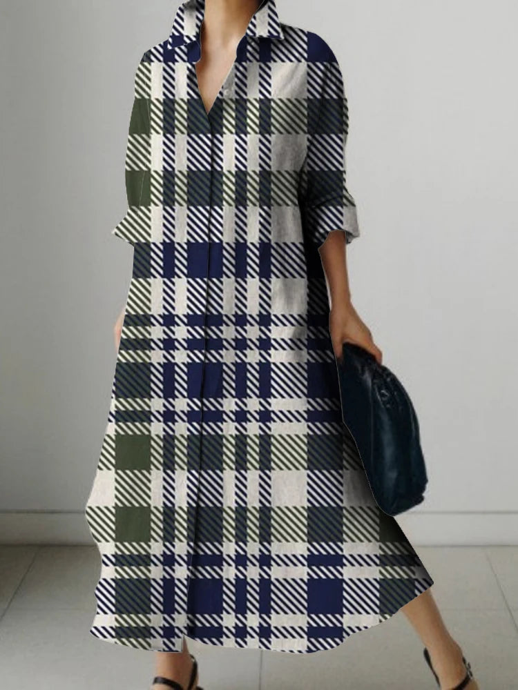 LVSANW New Long Sleeve Shirt Dress Ladies Plaid Print Design Dress Elegant Beautiful Evening Gown Deluxe Dress For PROM Spring/Summer