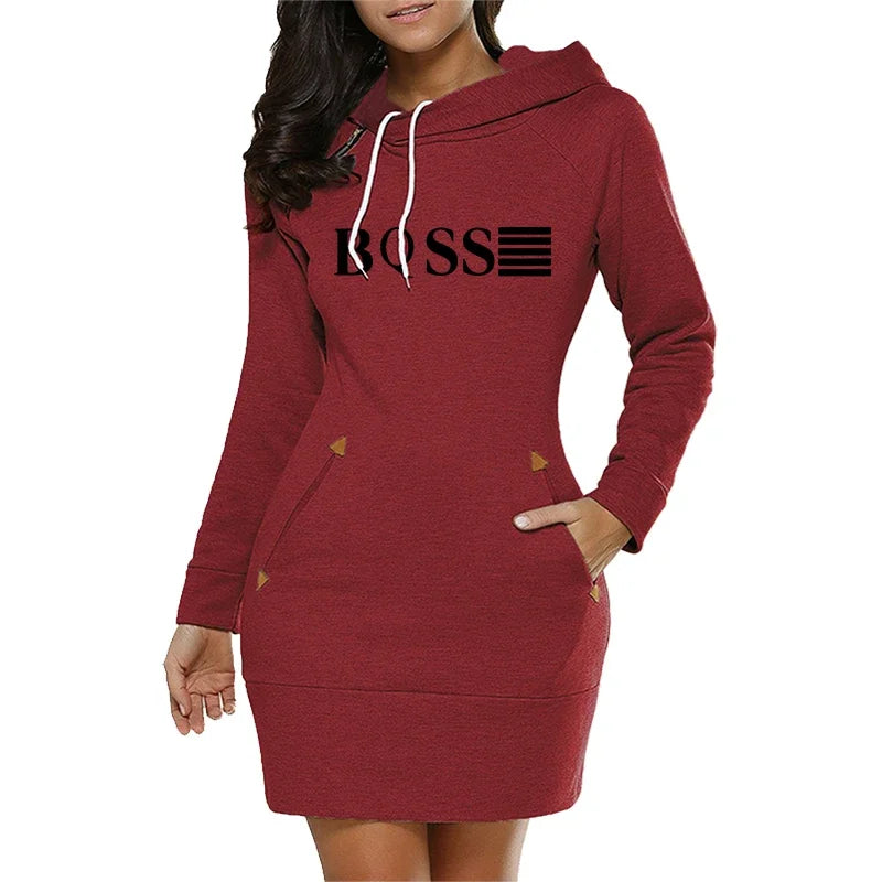 LVSANW New Midi Dresses Casual Fashion Hot Sales Pocket Long Sleeves Simplicity Hoodies Daily Collar Zipper Design Comfortable Slim Fit