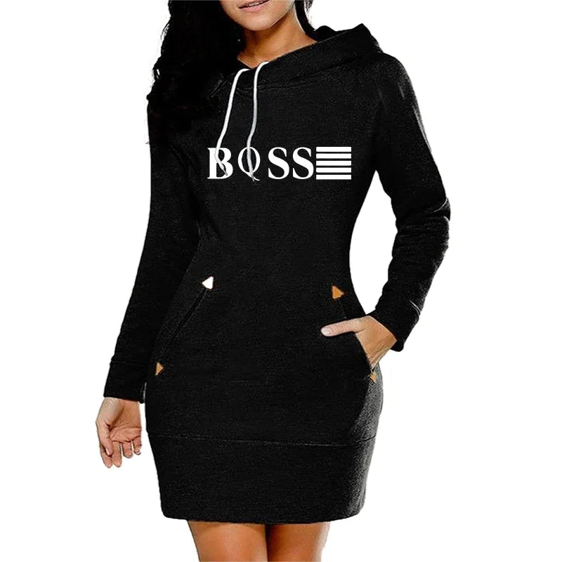 LVSANW New Midi Dresses Casual Fashion Hot Sales Pocket Long Sleeves Simplicity Hoodies Daily Collar Zipper Design Comfortable Slim Fit