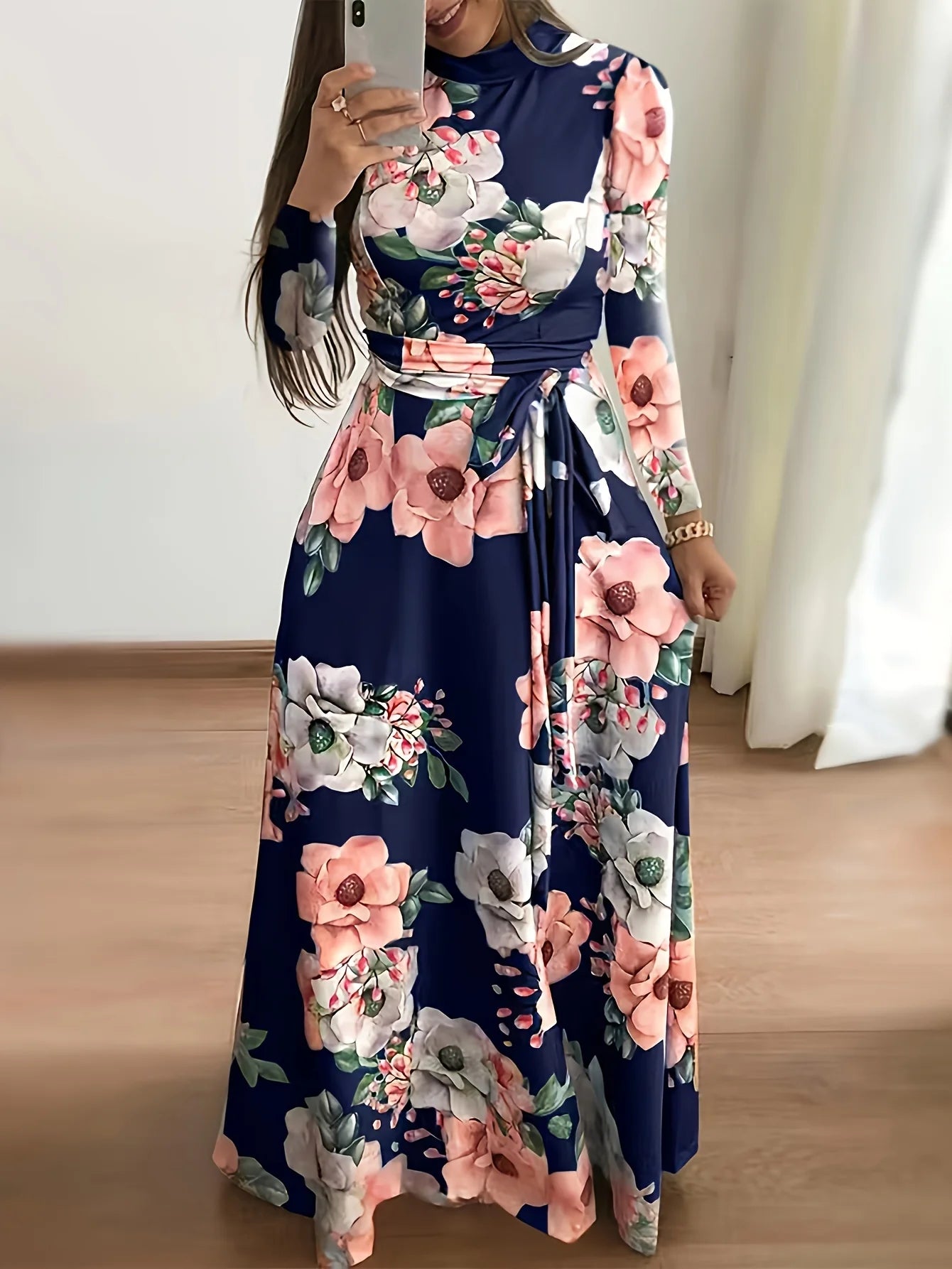 LVSANW New Product Printed Fashionable Spring and Autumn Versatile Strap Fitting Elegant Women's Long Sleeve Dress for Women