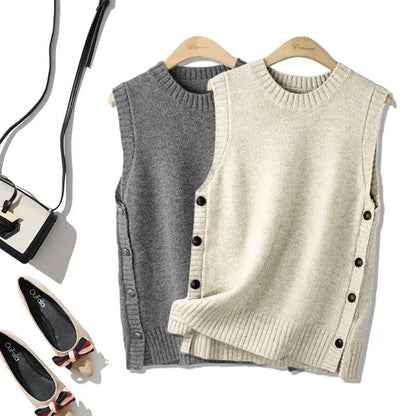 LVSANW New Sleeveless Knitwear Japanese Kam Shoulder Vest Sheep Sweater Tank Top Women's Design Feels Small