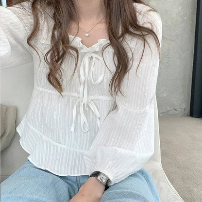 LVSANW New Spring Linen Cotton Women's Shirt 2024 Casual Girls White Women Blouse Long Sleeve Korean Woman Tops Soft Clothes 11700