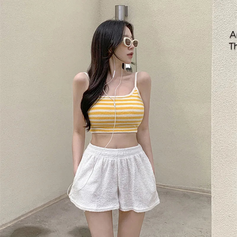 LVSANW New Striped High Waist Bikinis Three Pieces Swimsuit Women Swimwear Sports Beach Wear Bathing Suits Korean Bikini Set Pool 2024