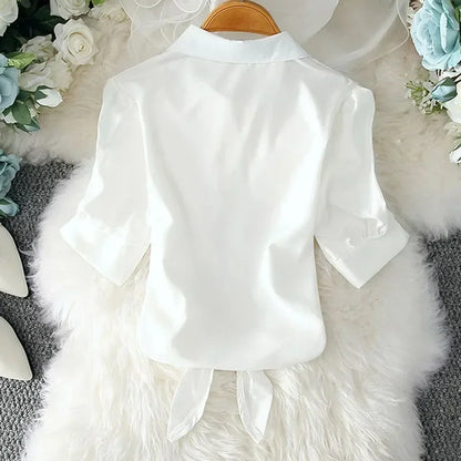 LVSANW New Summer Casual Women's Shirt 2024 Shawl White Buttoned Up Blouse Women Cotton Woman Tops Elegant Lady Tunics Clothes 19870