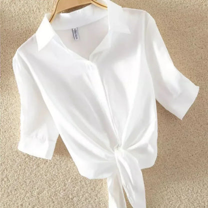 LVSANW New Summer Casual Women's Shirt 2024 Shawl White Buttoned Up Blouse Women Cotton Woman Tops Elegant Lady Tunics Clothes 19870