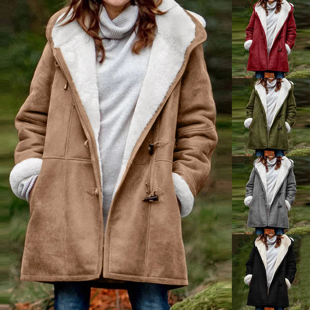 LVSANW New Warm Outwear Women Winter Plus Size Solid Plus Velvet Coat Long Sleeve Pocket Overcoat Ladies Hooded Coat 2024