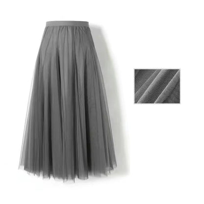 LVSANW New Women Mesh Elastic Tutu Skirt Beach Spring Summer Korean High Waist Fashion Pleated Long Skirt Black White Tulle Skirts