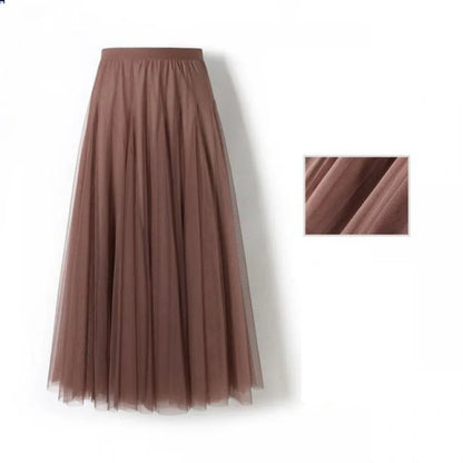 LVSANW New Women Mesh Elastic Tutu Skirt Beach Spring Summer Korean High Waist Fashion Pleated Long Skirt Black White Tulle Skirts