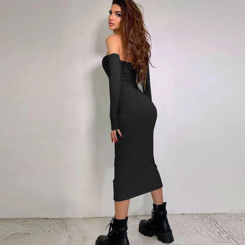 LVSANW New Women's Clothing Temperament Long Skirt Fashionable Sexy Slim Fit Strapless Long Sleeved Dress For Women CC22282PF