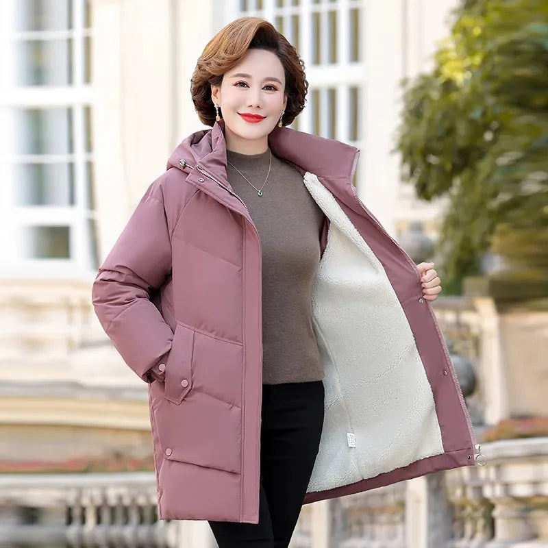 LVSANW New Women's Winter Puffer Cotton Padded Jacket Hooded Fleece Thick Parkas Warm Loose Long Overcoat Snow Coat Loose Female