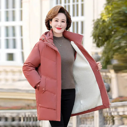 LVSANW New Women's Winter Puffer Cotton Padded Jacket Hooded Fleece Thick Parkas Warm Loose Long Overcoat Snow Coat Loose Female