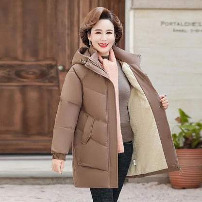 LVSANW New Women's Winter Puffer Cotton Padded Jacket Hooded Fleece Thick Parkas Warm Loose Long Overcoat Snow Coat Loose Female