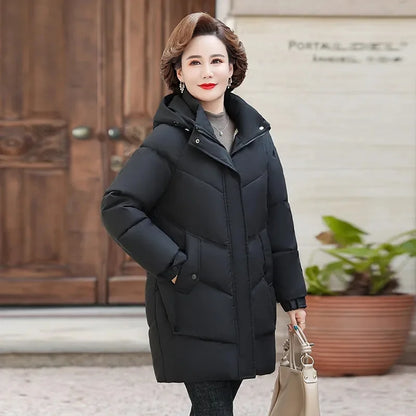 LVSANW New Women's Winter Puffer Cotton Padded Jacket Hooded Fleece Thick Parkas Warm Loose Long Overcoat Snow Coat Loose Female