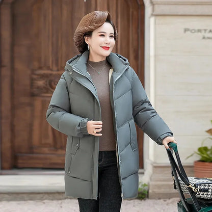 LVSANW New Women's Winter Puffer Cotton Padded Jacket Hooded Fleece Thick Parkas Warm Loose Long Overcoat Snow Coat Loose Female