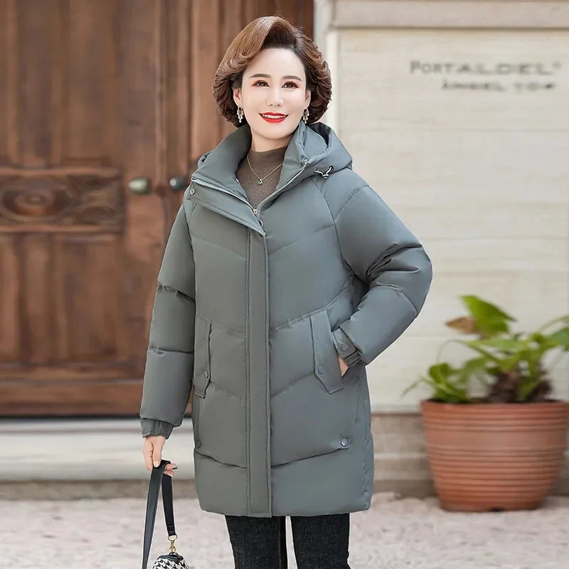 LVSANW New Women's Winter Puffer Cotton Padded Jacket Hooded Fleece Thick Parkas Warm Loose Long Overcoat Snow Coat Loose Female