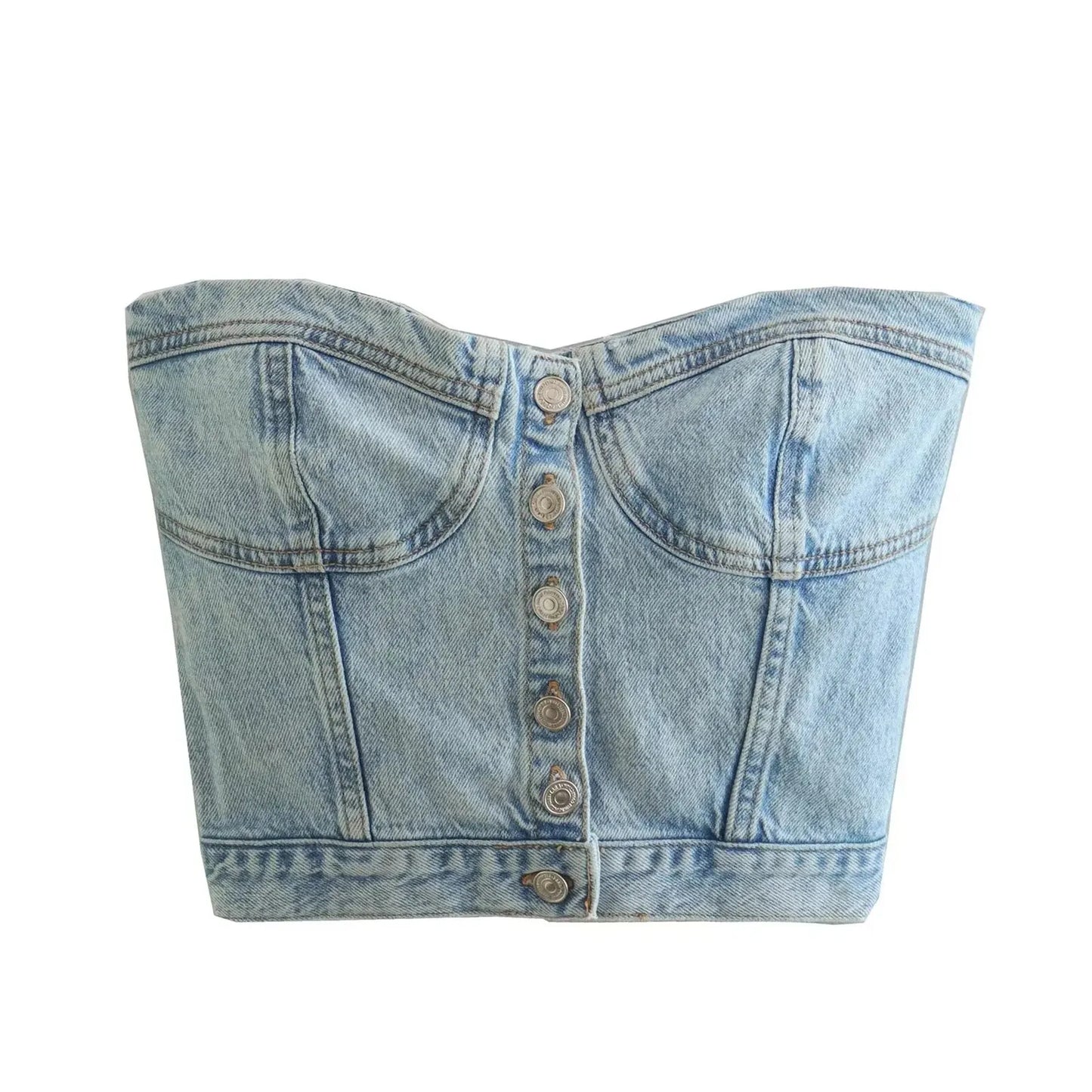 LVSANW New Womens Fashion Short Tube Tops Strapless Denim Bandeau Sleeveless Crop Vest Club Party Costume Strapless Vest Hot Sale