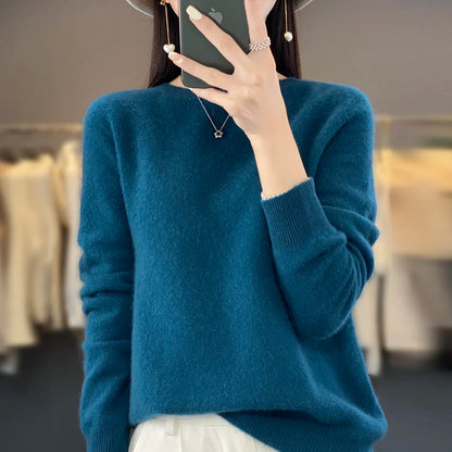 LVSANW New cashmere sweater women's sweater in autumn and winter 100% merino wool fashion O-neck autumn warm pullover top