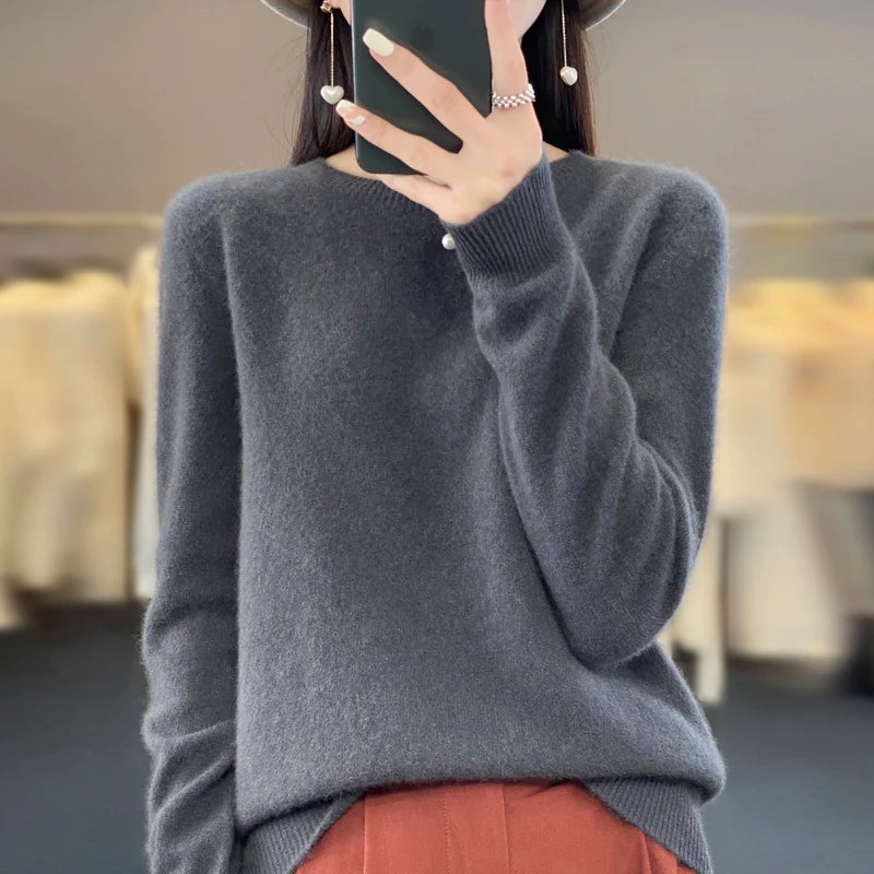 LVSANW New cashmere sweater women's sweater in autumn and winter 100% merino wool fashion O-neck autumn warm pullover top