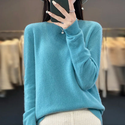 LVSANW New cashmere sweater women's sweater in autumn and winter 100% merino wool fashion O-neck autumn warm pullover top