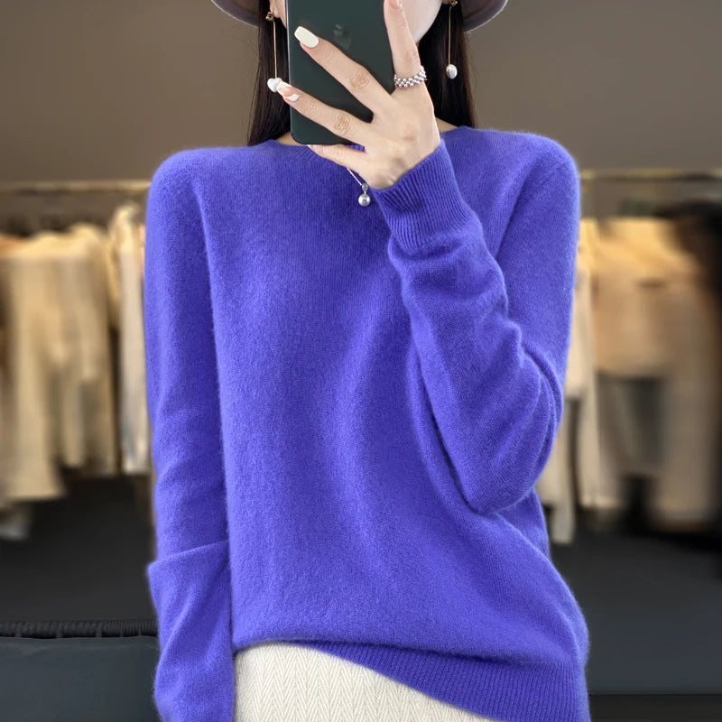 LVSANW New cashmere sweater women's sweater in autumn and winter 100% merino wool fashion O-neck autumn warm pullover top