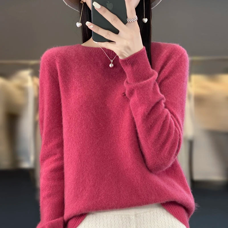 LVSANW New cashmere sweater women's sweater in autumn and winter 100% merino wool fashion O-neck autumn warm pullover top