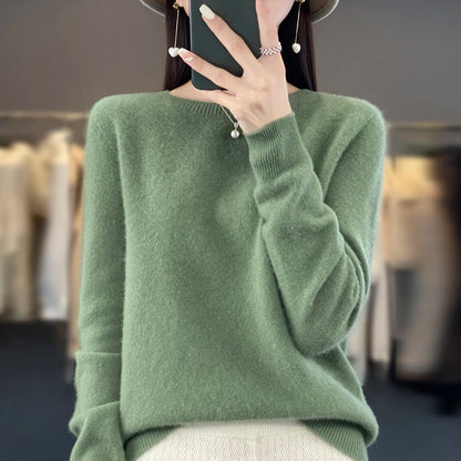 LVSANW New cashmere sweater women's sweater in autumn and winter 100% merino wool fashion O-neck autumn warm pullover top