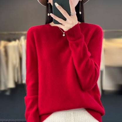 LVSANW New cashmere sweater women's sweater in autumn and winter 100% merino wool fashion O-neck autumn warm pullover top