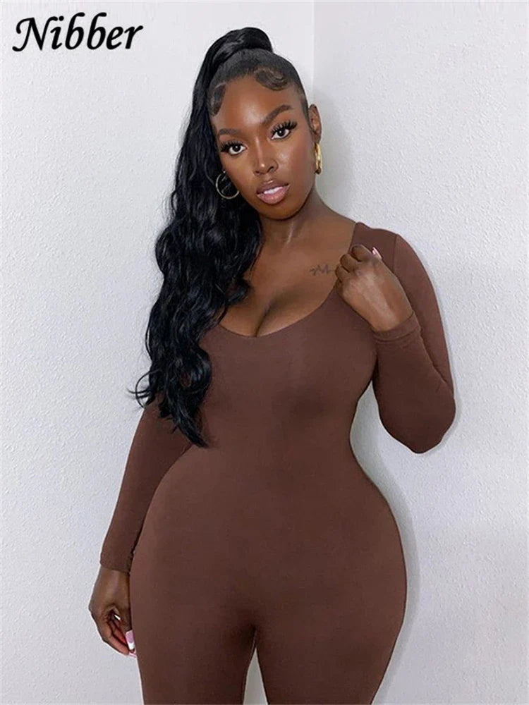 LVSANW Nibber Basic Bodycon Jumpsuit For Women‘s Clothing Casual Brown Fitness Rompers 2024 Y2K Playsuit Activity Streetwear Overalls