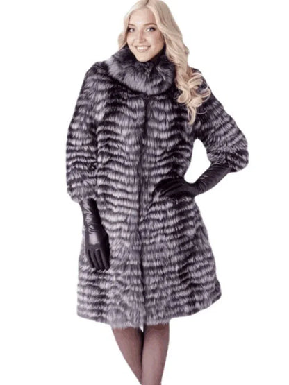 LVSANW OFTBUY 2025 Winter Jacket Women Real Natural Silver Fox Fur Long Thick Warm Outerwear Streetwear Knitting