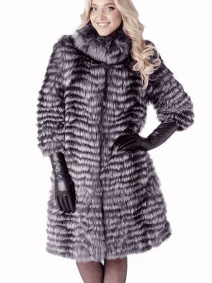 LVSANW OFTBUY 2025 Winter Jacket Women Real Natural Silver Fox Fur Long Thick Warm Outerwear Streetwear Knitting