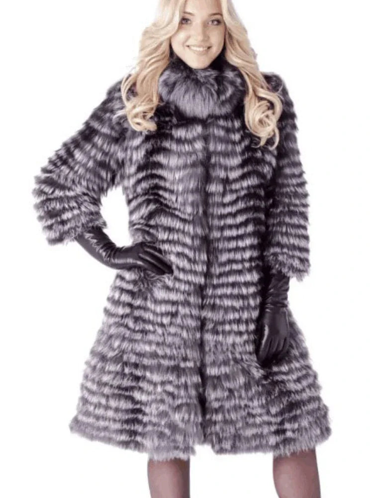 LVSANW OFTBUY 2025 Winter Jacket Women Real Natural Silver Fox Fur Long Thick Warm Outerwear Streetwear Knitting