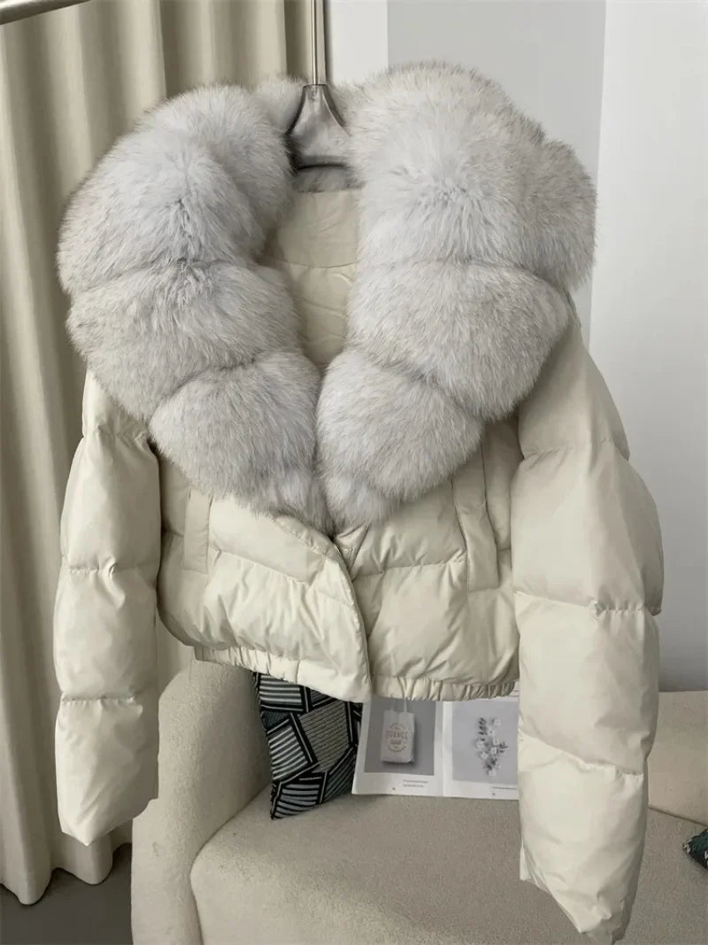 LVSANW OFTBUY 2025 Big Natural Real Fox Fur Coat Women Autumn Winter Female 90% White Duck Down Jacket Feather Short  Coat Thick Warm