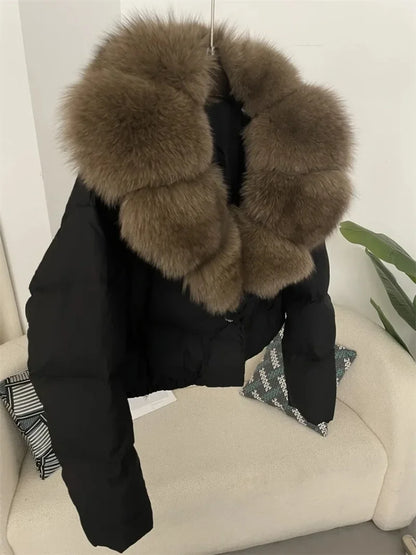 LVSANW OFTBUY 2025 Big Natural Real Fox Fur Coat Women Autumn Winter Female 90% White Duck Down Jacket Feather Short  Coat Thick Warm