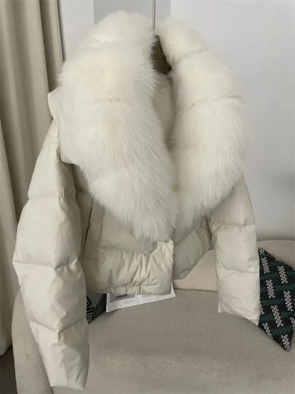 LVSANW OFTBUY 2025 Big Natural Real Fox Fur Coat Women Autumn Winter Female 90% White Duck Down Jacket Feather Short  Coat Thick Warm