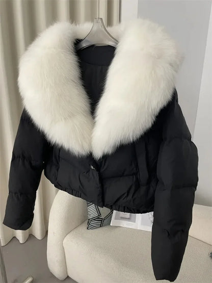 LVSANW OFTBUY 2025 Big Natural Real Fox Fur Coat Women Autumn Winter Female 90% White Duck Down Jacket Feather Short  Coat Thick Warm