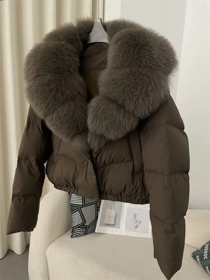 LVSANW OFTBUY 2025 Big Natural Real Fox Fur Coat Women Autumn Winter Female 90% White Duck Down Jacket Feather Short  Coat Thick Warm