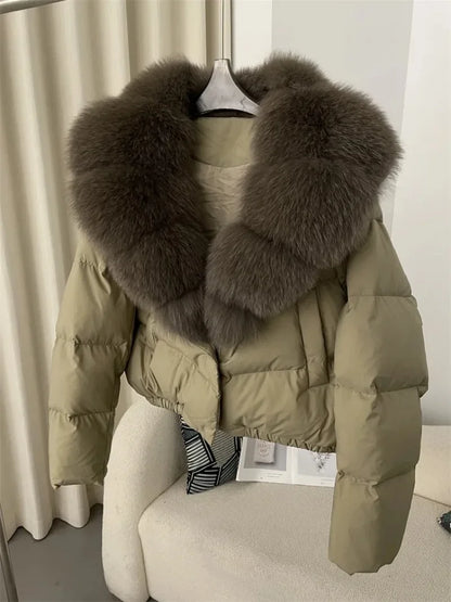 LVSANW OFTBUY 2025 Big Natural Real Fox Fur Coat Women Autumn Winter Female 90% White Duck Down Jacket Feather Short  Coat Thick Warm