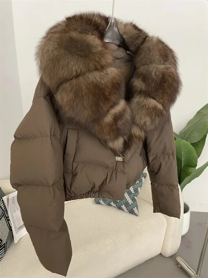 LVSANW OFTBUY 2025 Big Natural Real Fox Fur Coat Women Autumn Winter Female 90% White Duck Down Jacket Feather Short  Coat Thick Warm