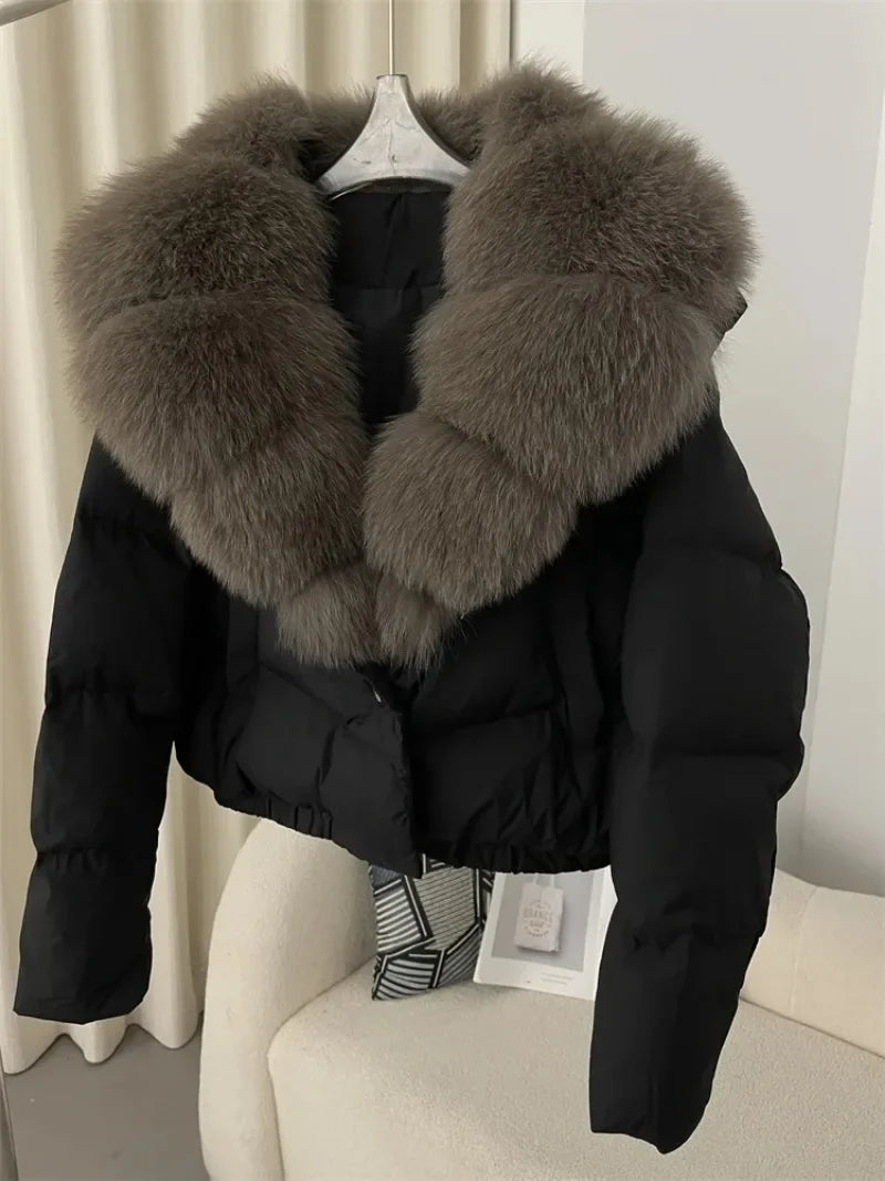 LVSANW OFTBUY 2025 Big Natural Real Fox Fur Coat Women Autumn Winter Female 90% White Duck Down Jacket Feather Short  Coat Thick Warm