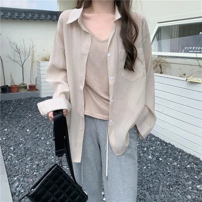 LVSANW OIINAA Blouse Women Shirt Korean Fashion Thin Tops Coat Turn-Down Collar Single-Breasted Shirts Summer 2024 New Casual Blouse