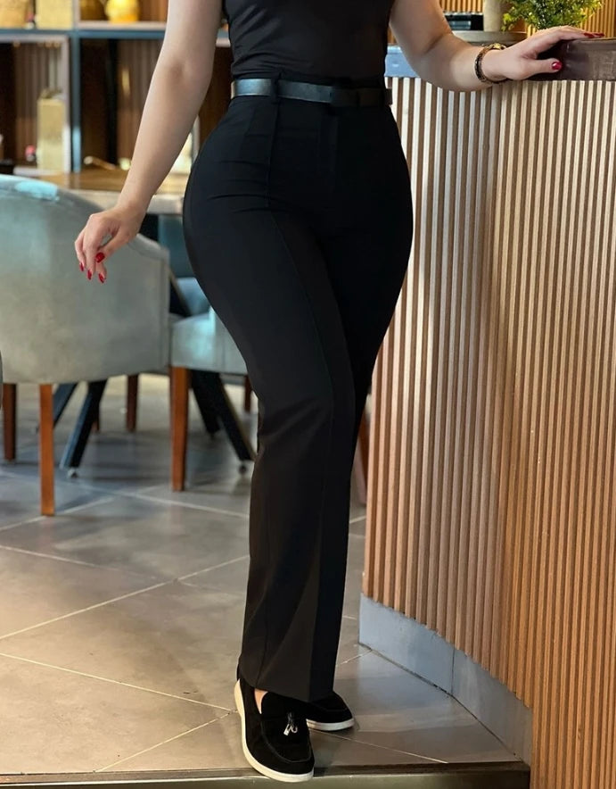 LVSANW Ogilvy Mather Solid Elegant Female Lady Women's Legs Pants Palazzo Flared Wide Killer High Waist OL Ladies Career Long Trousers