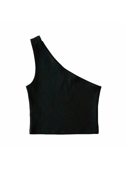 LVSANW One Shoulder Cropped Tanks Top Women Summer Sleeveless Tanks Camis Sexy Oblique Collar Elastic Corset Slim Crop Tops Tube Lady