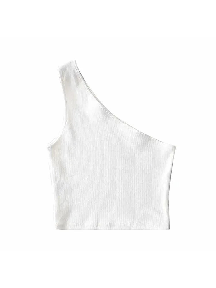 LVSANW One Shoulder Cropped Tanks Top Women Summer Sleeveless Tanks Camis Sexy Oblique Collar Elastic Corset Slim Crop Tops Tube Lady