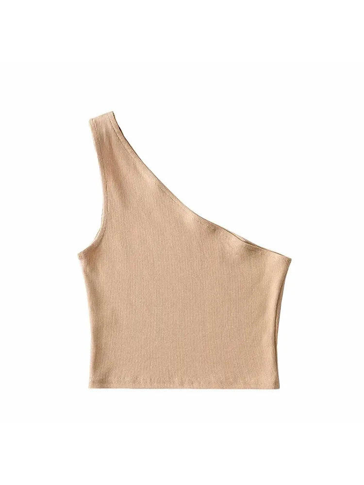 LVSANW One Shoulder Cropped Tanks Top Women Summer Sleeveless Tanks Camis Sexy Oblique Collar Elastic Corset Slim Crop Tops Tube Lady