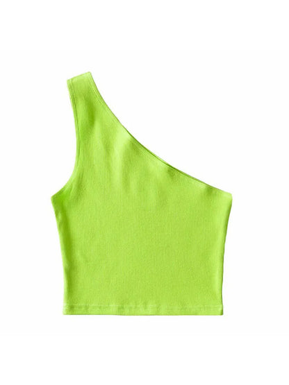 LVSANW One Shoulder Cropped Tanks Top Women Summer Sleeveless Tanks Camis Sexy Oblique Collar Elastic Corset Slim Crop Tops Tube Lady