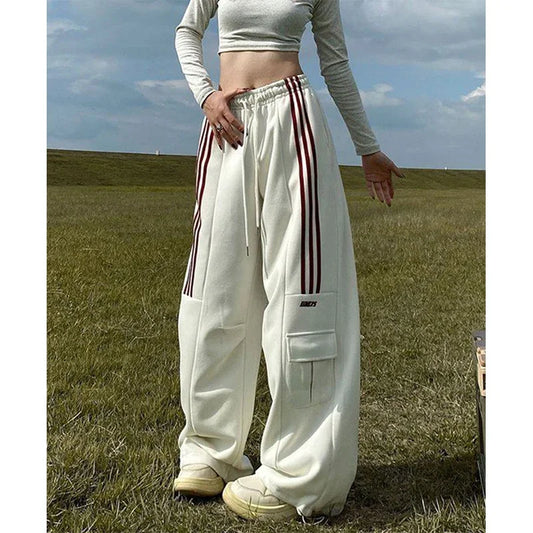 LVSANW Oversized Striped Sweatpants Women Y2K Streetwear Cargo Pants Harajuku Wide Leg Joggers High Waist Baggy Sports Trousers