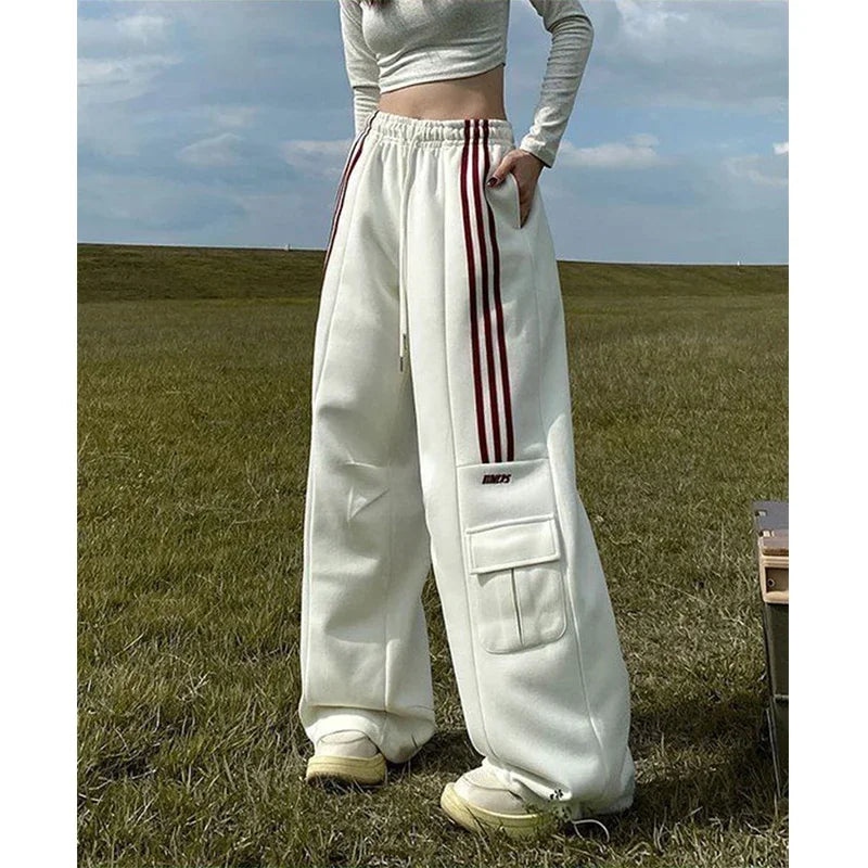 LVSANW Oversized Striped Sweatpants Women Y2K Streetwear Cargo Pants Harajuku Wide Leg Joggers High Waist Baggy Sports Trousers