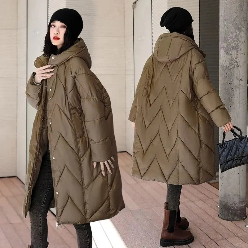 LVSANW Oversized Thicken Down cotton Jacket for women Winter New Retro Chinese style Hooded Coat Female Cotton Warm Parker Overcoat