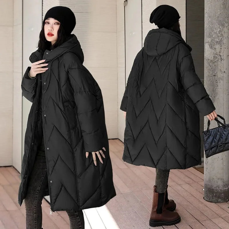 LVSANW Oversized Thicken Down cotton Jacket for women Winter New Retro Chinese style Hooded Coat Female Cotton Warm Parker Overcoat